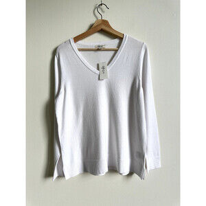 Style & Co Womens Size L Solid White VNeck Long Sleeve Sweater NWT